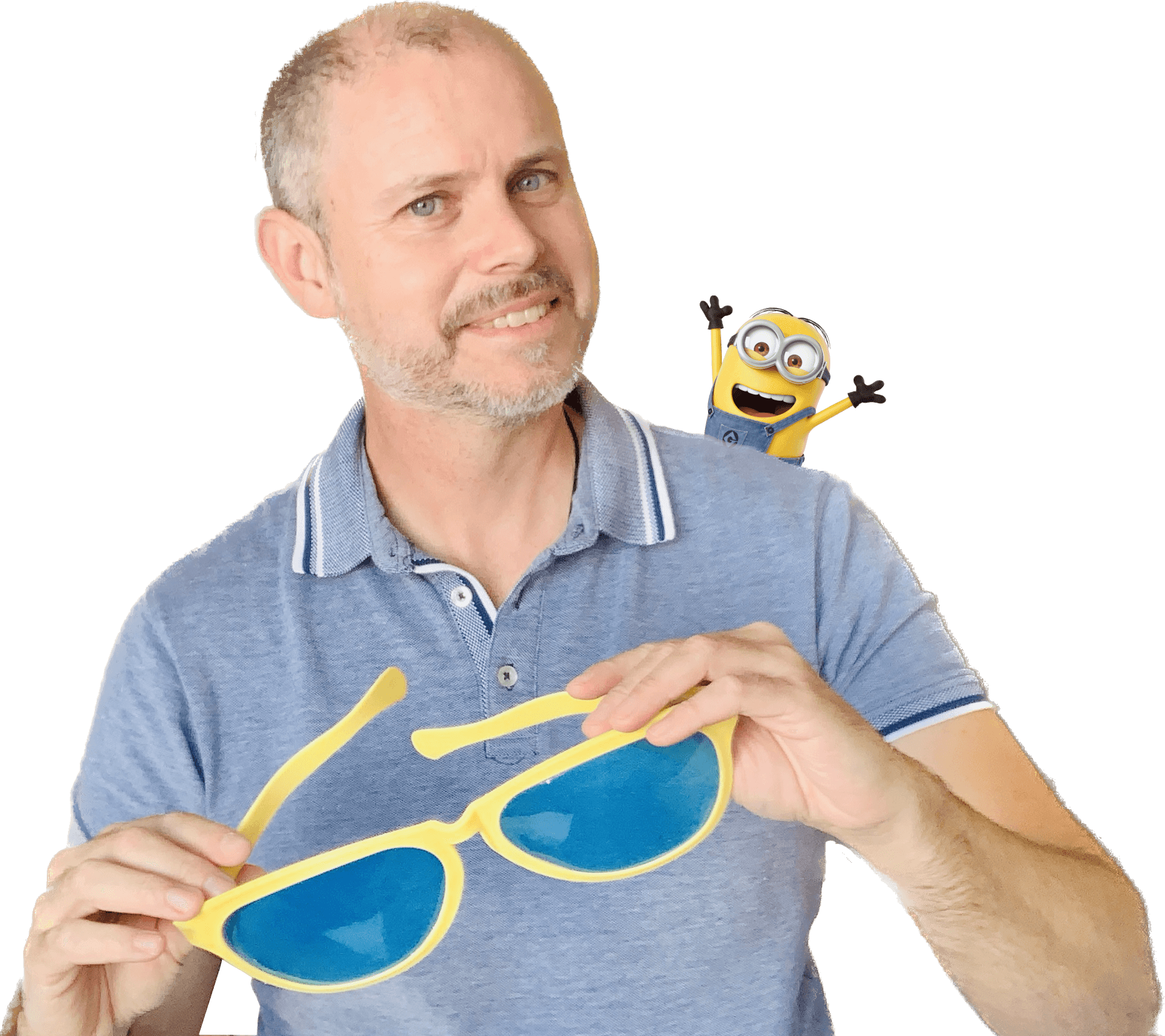 Juan Carlos Cera with a minion on his shoulder.